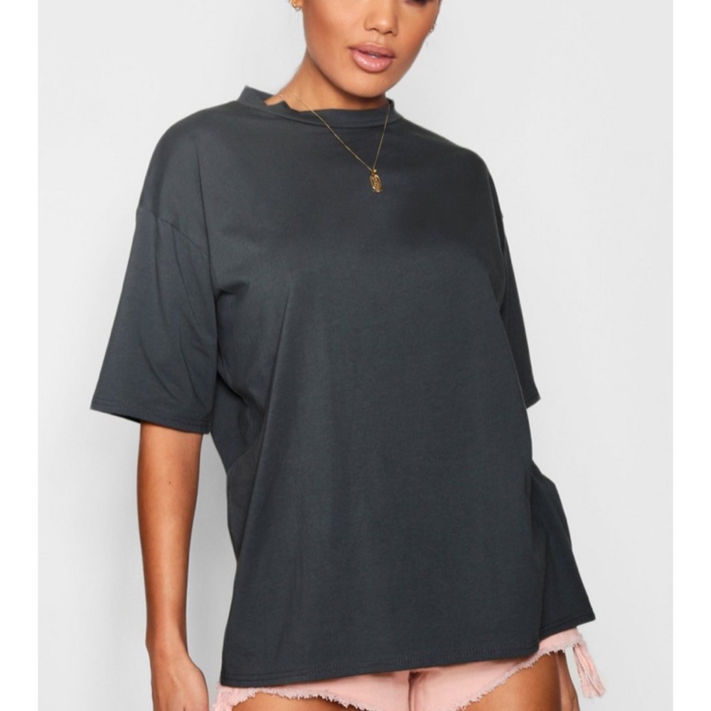 Boohoo Oversized Boyfriend Tee (Gunmetal)